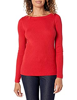 Photo 1 of Amazon Essentials Women's Lightweight Ribbed Long Sleeve Boat-Neck Slim Fit Sweater, Cherry Red, XX-Large