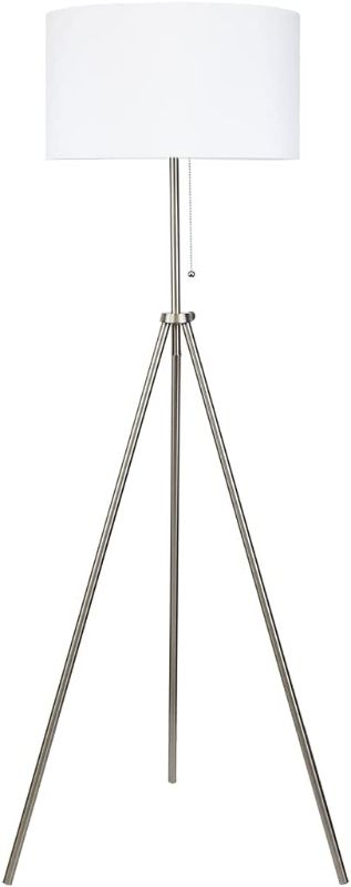 Photo 1 of  O’Bright Tripod Floor Lamp, Adjustable in Height, 100% Metal Body with Linen Drum Shade, E26 Socket, Bedside Lamp, Standing Light for Living Room, Bedroom, Office, Brushed Nickel 