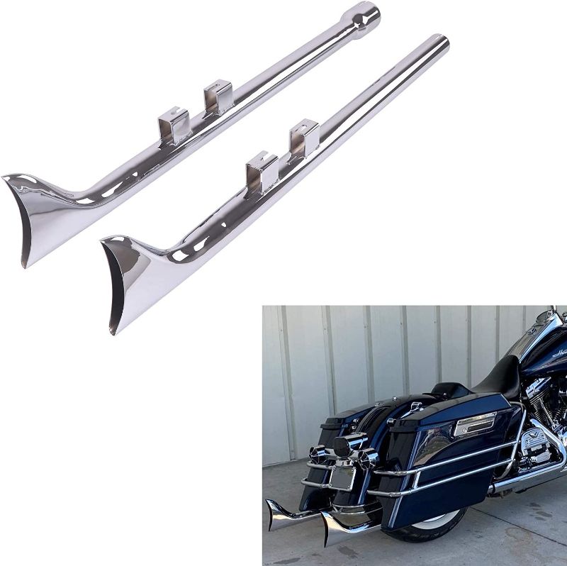 Photo 1 of 33" fishtail Slip On Mufflers for Harley Touring Models 17-UP stock head pipes,Such as Road King, Street Glide, Ultra Limited.
