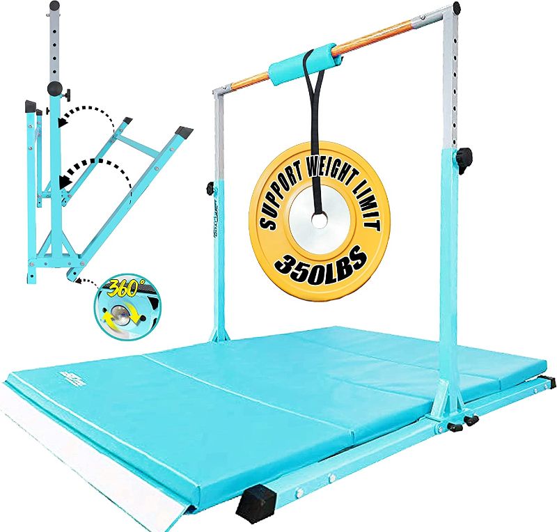 Photo 1 of  Seliyoo Foldable Gymnastics kip bar with mat,Gymnastics Horizontal bar, Height Adjustable from 35.4"' to 59",Extended 5 FT Base Length,Foldable in Seconds with Weight Capacity 350 LBS, MAT NOT INCLUDED