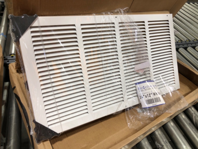 Photo 2 of 24"W x 12"H [Duct Opening Size] Steel Return Air Grille (AGC Series) Vent Cover Grill for Sidewall and Ceiling, White | Outer Dimensions: 25.75"W X 13.75"H for 24x12 Duct Opening 24"W x 12"H [Duct Opening]