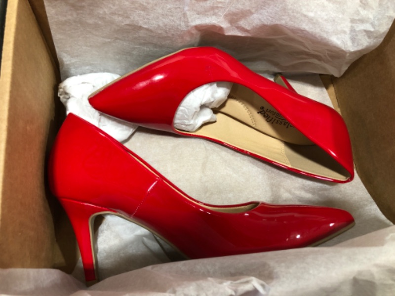 Photo 2 of CITYCLASSIFIED Soda City classified Coen Women's Comfort Patent Low Heel Pointed Toe Pump Shoes, RED, SIZE 7.5