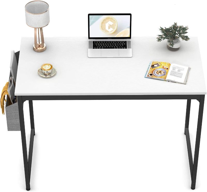 Photo 1 of CubiCubi Computer Desk 32" Study Writing Table for Home Office, Modern Simple Style PC Desk, Black Metal Frame, White
