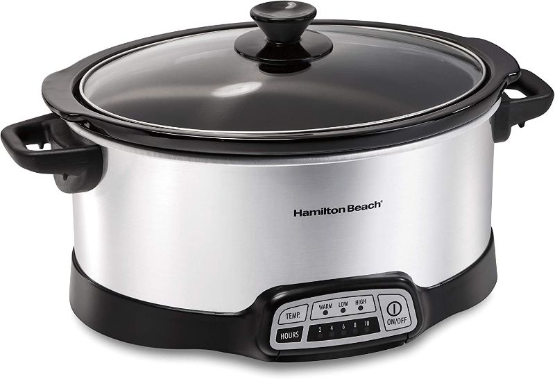 Photo 1 of Hamilton Beach 7-Quart Programmable Slow Cooker With Flexible Easy Programming, Dishwasher-Safe Crock & Lid, Silver (33473