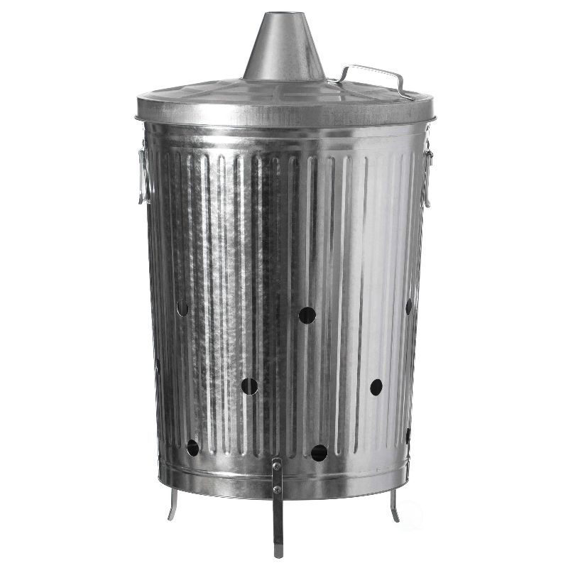 Photo 1 of  Gardenised QI004569 Silver Indoor and Outdoor Galvanized Metal Garden Incinerator Can for Yard Home Patio and Backyard 