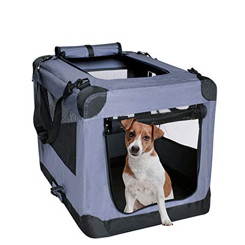 Photo 1 of  pettycare Soft Collapsible Dog Crate for Medium Dogs, Portable Dog Travel Crate for Indoor & Outdoor, Soft Sided Pet Foldable Kennel Cage with 3-Door Durable Mesh Windows & Strong Steel Frame, DARK GREY, SIZE L