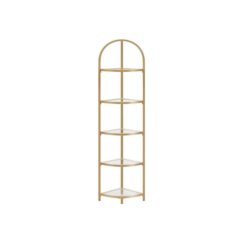 Photo 1 of  VASAGLE Corner Shelf Stand, 5 Tier Corner Bookshelf, Tempered Glass Shelves, Modern Style, Plant Stand with Steel Frame for Living Room, Bedroom, Kitchen, Bathroom, Golden Color ULGT810A01 