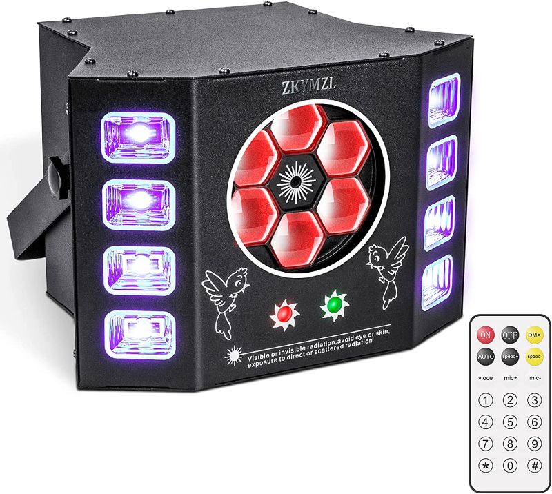 Photo 1 of  UV Dj Lights 100W Bee Eye Strobe Stage Light Sound Activated Multiple Patterns Light with DMX512 and Remote Control for Birthday Party Wedding Holiday Event Live Show Xmas Bar Disco