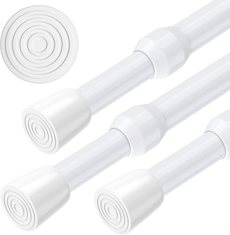 Photo 1 of 3 Pack Spring Tension Curtain Rod White Adjustable 26-39 Inches, Small Short Expandable Pressure Curtain Tension Rods for Curtains, Kitchen, Wardrobe, Windows, Cupboard, Bathroom, DIY Projects
