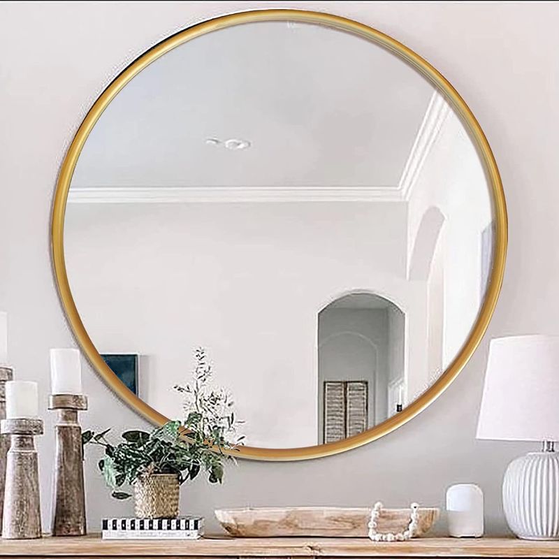 Photo 1 of 16 Inch Circle Wall Mirror, Round Wall Mirror Metal Frame for Bathroom, Living Room, Washroom, Large Vanity Mirror(Gold)
