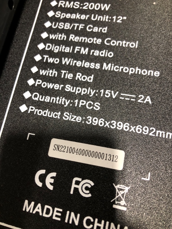 Photo 4 of Moukey Karaoke Machine, PA System with 12" Subwoofer, Portable Bluetooth Speaker with 2 Wireless Microphones, Party Lights and Echo/Treble/Bass Adjustment, Supports TWS/REC/AUX IN/MP3/USB/TF/FM