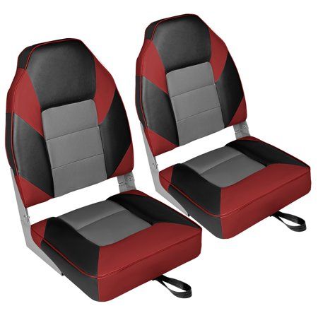 Photo 1 of  Leader Accessories High Back Fold-Down Fishing Boat Seats (2 Seats) Black/Red 