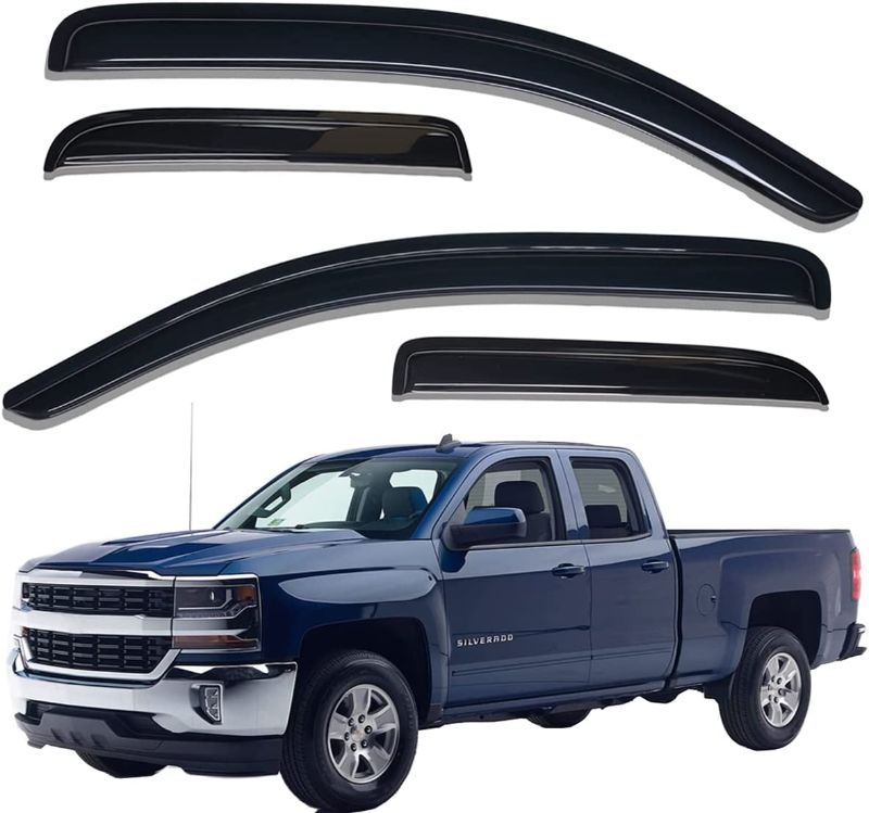 Photo 1 of  Lightronic WV94528 Tape-on Rain Guard, Dark Smoke, 4 PCS Set for 2014-2018 Silverado/Sierra 1500, 2015-2018 Silverado/Sierra 2500 HD & 3500 HD, 2019 Silverado LD/Sierra 1500 Limited with Double Cab 