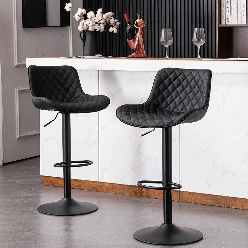 Photo 1 of YOUTASTE Black Bar Stools Counter Height Adjustable Bar Stool Set of 2 Faux Leather Padded Barstools Swivel Metal High Back Diamond Bar Chairs for Home Kitchen Island GREY