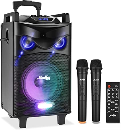 Photo 1 of Moukey Karaoke Machine, PA System with 12" Woofer, Portable Bluetooth Speaker with 2 Wireless Microphones, Party Lights and Echo/Treble/Bass Adjustment, Supports TWS/REC/AUX IN/MP3/USB/TF/FM
