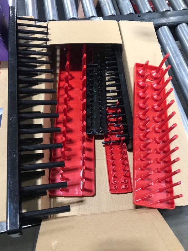 Photo 2 of 6PCS Socket Organizer Tray Set, Red SAE & Black Metric Socket Storage Trays, 1/4-Inch, 3/8-Inch & 1/2-Inch Drive Deep and Shadow Socket Holders for Toolboxes---item is dirty