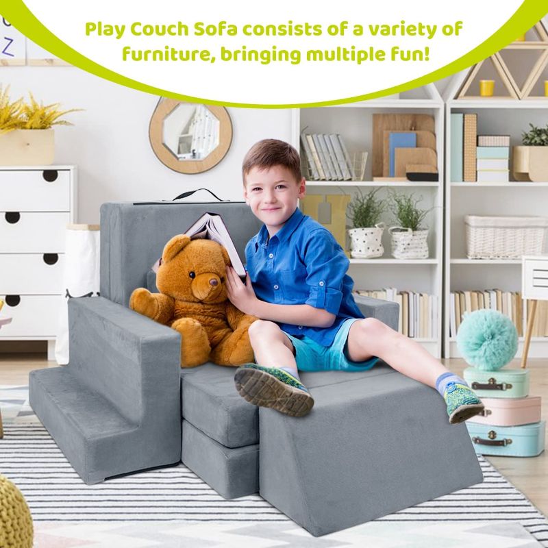 Photo 1 of DREAMANIA Kids Couch Sofa Premium Toddler Couch Fort for Child Teens, Modular Kids Couch Furniture for Bedroom Playroom Toy Living Room, Prefect Gift for Creative Girls & Boys, Grey https://a.co/d/8nh6XGM