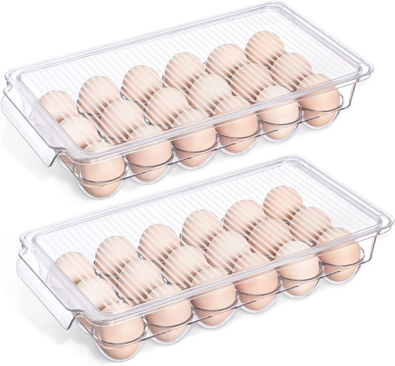 Photo 1 of 2 Pack - Stackable 18 Egg Holder for Refrigerator - Premium Thick Clear Fridge Egg Container Organizer Bins with Lids - Food Grade Plastic Egg Storage Box - Reusable Egg Carton Tray https://a.co/d/iE0frbe