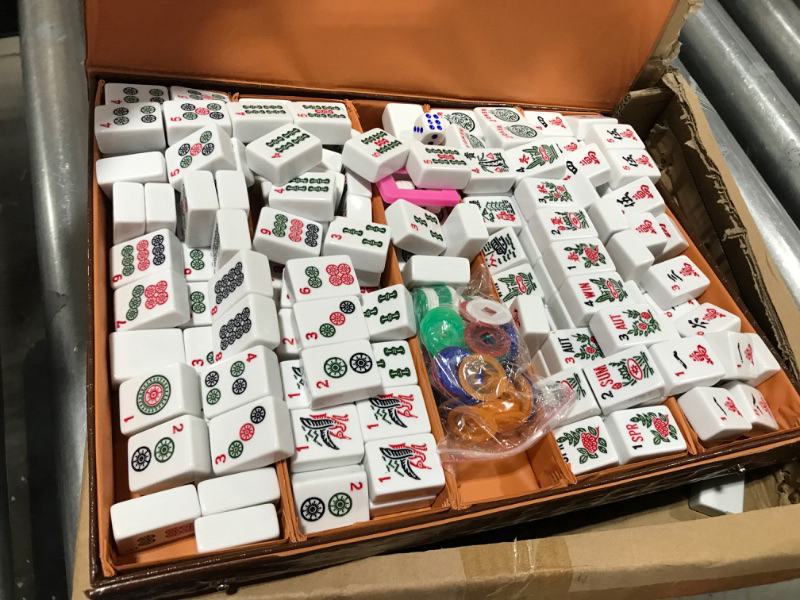 Photo 1 of American Mahjong Game Set 166 White Engraved Tiles for Western Mah Jong, Mahjongg, Mah-Jongg Play with Traveler Size Carrying Case, Dices, Chips, Manual,Win indicator. / Racks and Pushers not incldued