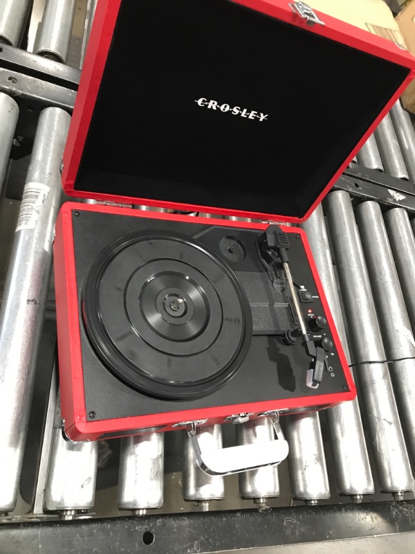 Photo 2 of Crosley CR8005DP-RE1 Cruiser Plus Vintage 3-Speed Bluetooth in/Out Suitcase Vinyl Record Player Turntable, Red Bluetooth In/Out Red