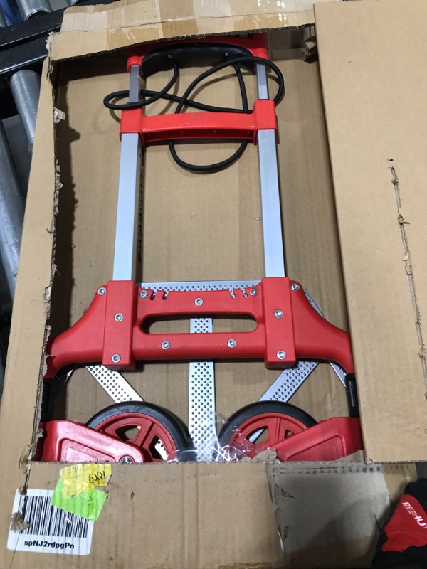 Photo 2 of Leeyoung Dolly and Folding Hand Truck , Aluminum Luggage Trolley Cart, 175 lb Capacity with PP+TPR Wheels and Telescoping Handle for Indoor Outdoor Moving Travel?incl 1 Bungee Cords? Red 39.17in