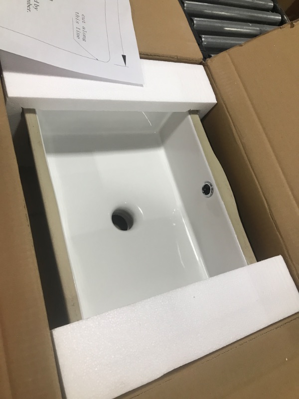 Photo 2 of AMASHEN Undermount Bathroom Sink White Rectangular Porcelain Ceramic Vanity Basin with Overflow 14" x 10"