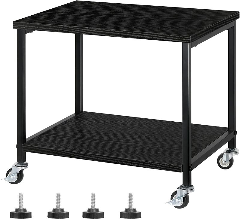 Photo 1 of  Black Printer Stand, Under Desk Printer Table with Wheels, Mobile Printer Shelf 2 Tier Rolling Printer Cart for Home Desktop Organizer Shelf