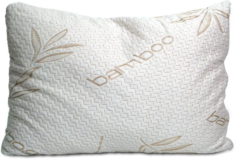 Photo 1 of 2 Sleepsia Bamboo Pillow Standard Size Adjustable Shredded Memory Foam Bed Pillow for Side, Back and Stomach Sleepers - Luxury Pillows for Sleeping for Neck