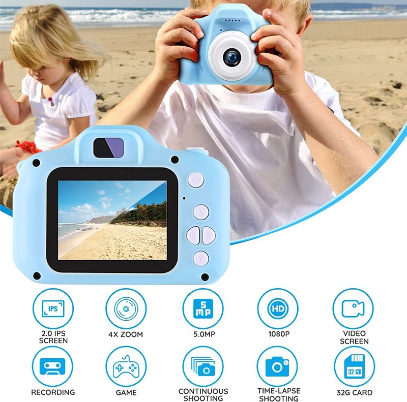 Photo 1 of Kids Digital Camera, Toddler Camera, Kid Camera with 2 Inch Screen and 32Gb SD Card, Camera for Kids, Toys for 5 Year Old Girls, Birthday Gifts Christmas Toy for 3 4 5 6 7 8 Childs Boys(Blue)
