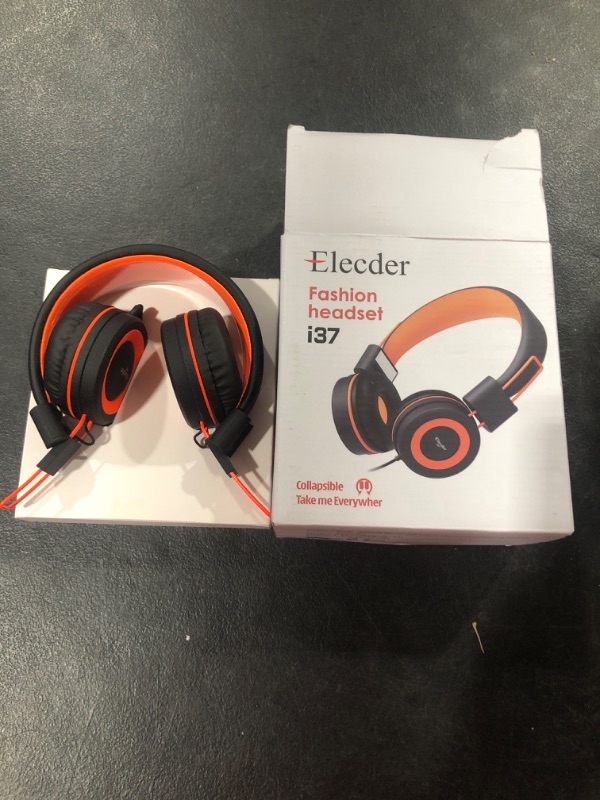 Photo 3 of ELECDER i37 Kids Headphones Children Girls Boys Teens Foldable Adjustable On Ear Headphones 3.5mm Jack Compatible Cellphones Computer MP3/4 Kindle School Tablet Orange/Black