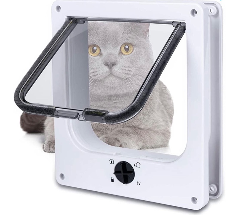 Photo 1 of  EGETOTA Cat Doors Flap, Magnetic Pet Door with 4 Way Locking for Interior Exterior Doors, Weatherproof Pet Door for Cats Doggie Kitties & Kittens, Easy Installation (White) 