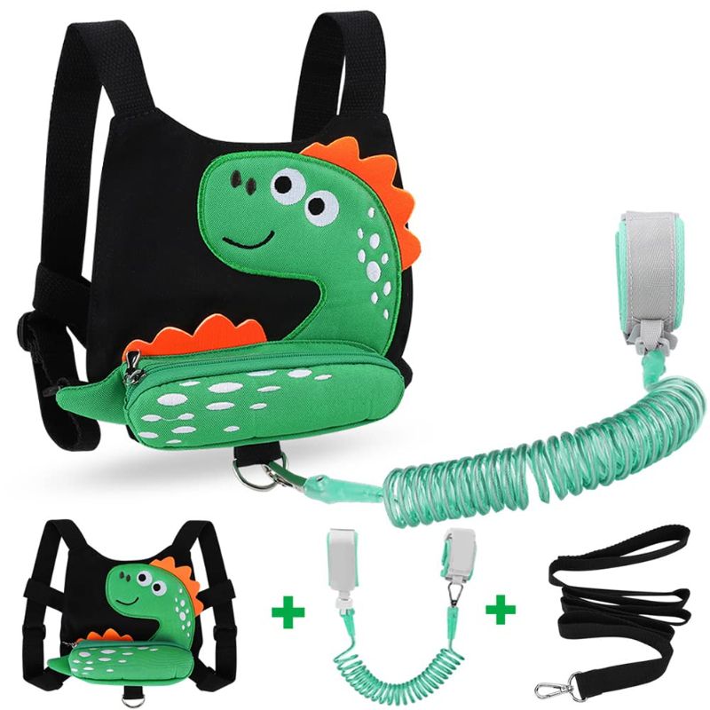 Photo 1 of 3 in 1 Toddler Harness Leash + Baby Anti Lost Wrist Link, Accmor Cute Dinosaur Child Safety Harness Tether, Kids Walking Wristband Assistant Strap Belt for Parent Boys Outdoor Activity (Black)
