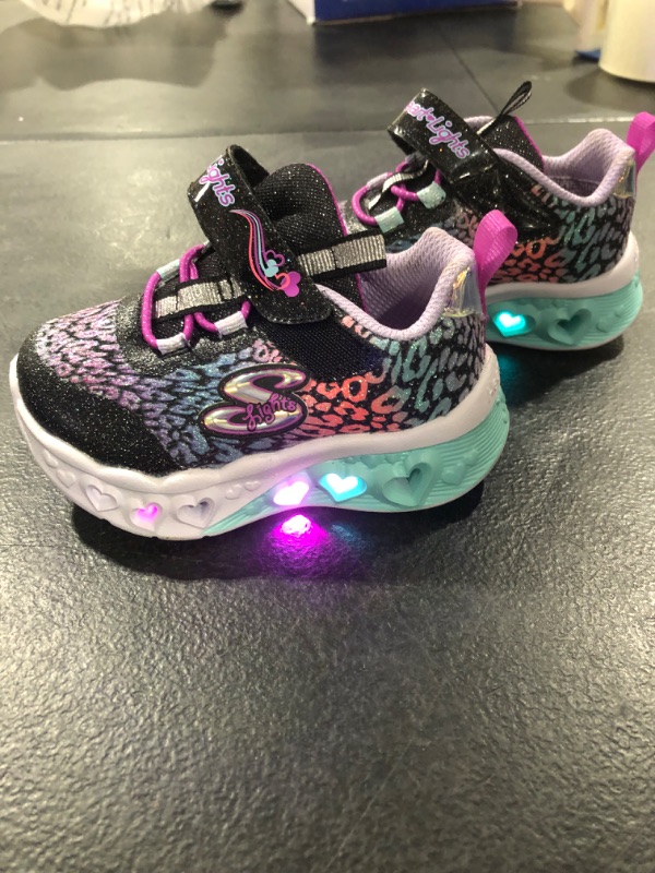 Photo 4 of Flutter Heart Lights in Black Multi by Skechers 5M