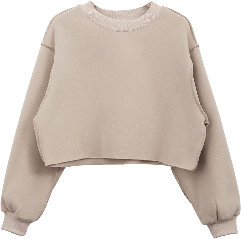 Photo 1 of Amazhiyu Women Cropped Sweatshirt Long Sleeves Pullover Fleece Crop Tops L