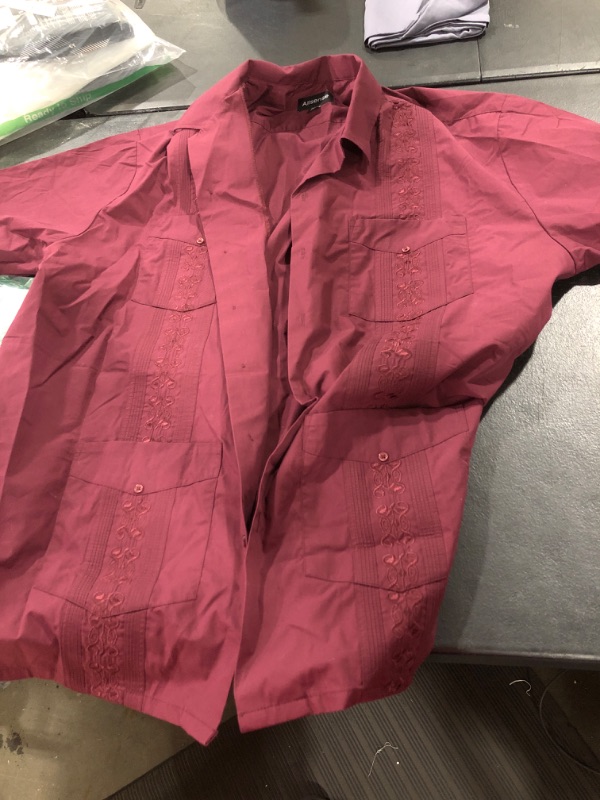 Photo 2 of Allsense Men's Short Sleeve Relaxed Fit Cuban Guayabera Shirts Burgundy XX-Large