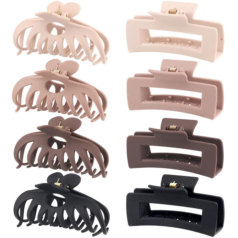 Photo 1 of 8 Pack 4.3 Inch Large Hair Clips, Neutral Color Hair Claw Clips for Women Thin Thick Curly Hair, Big Matte Claw Clips, Strong Hold jaw clip
