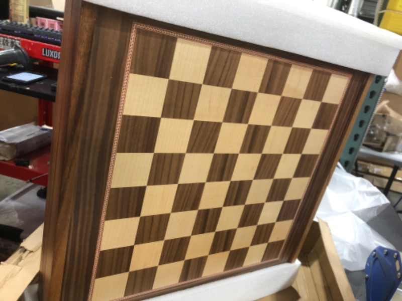 Photo 4 of A&A 16 inch Deluxe 3 in 1 Wooden Backgammon Set-Chess Set with Checkers/ 3.0 inch King Height Staunton Chess Pieces / Walnut Box W/Cherry Wood & Maple Inlay / 2 Extra Queen /Classic Board Games 3 in 1 CHESS /CHECKERS / BACKGAMMON