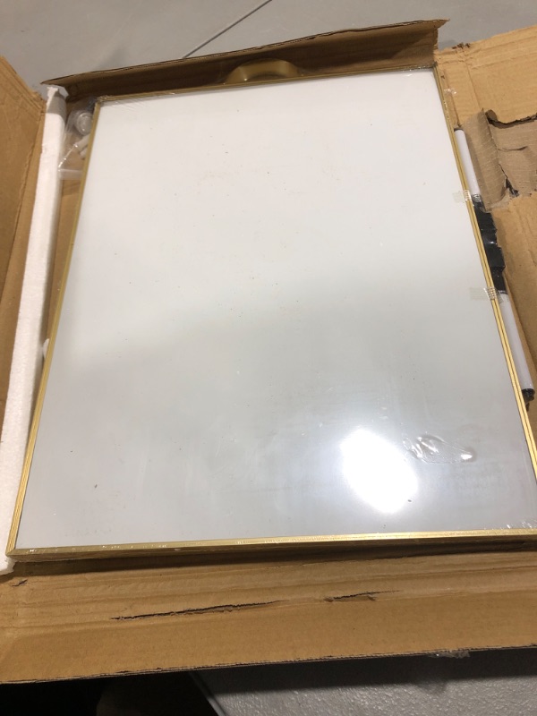 Photo 2 of Small Dry Erase White Board - 16" X 12" Portable Aluminum Frame Mini Whiteboard with Holder Magnetic Board for Kids to Do List Notepad for Office, Home, Kitchen, School. Gold