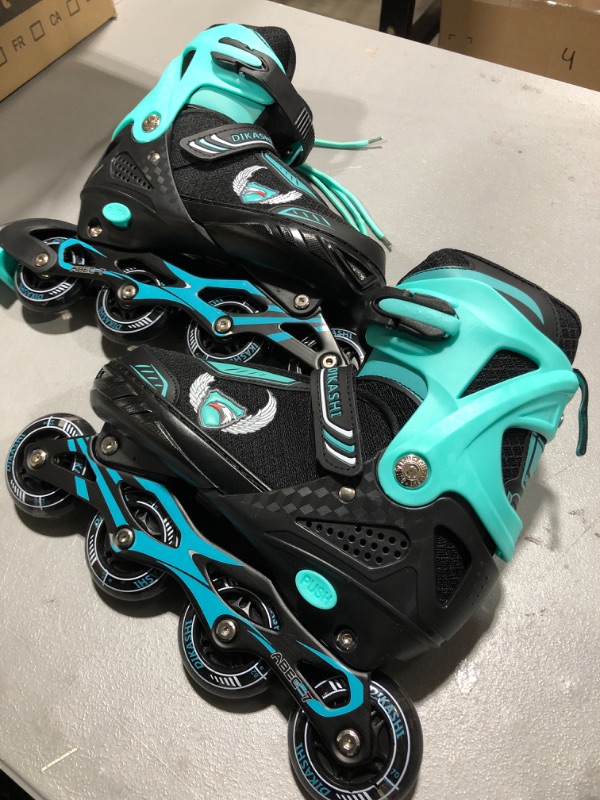 Photo 1 of Inline Skates for Kids,Roller Blades,Adjustable Roller Skates with 4 Illuminating Pu Wheels,Outdoors Indoors Roller Blades for Boys Girls Beginners Teal Large - Youth & Adult (5 - 8 US)