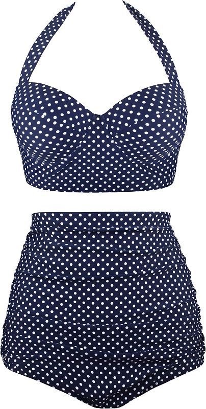 Photo 1 of Angerella Women Vintage Polka Dot High Waisted Bathing Suits Bikini Set