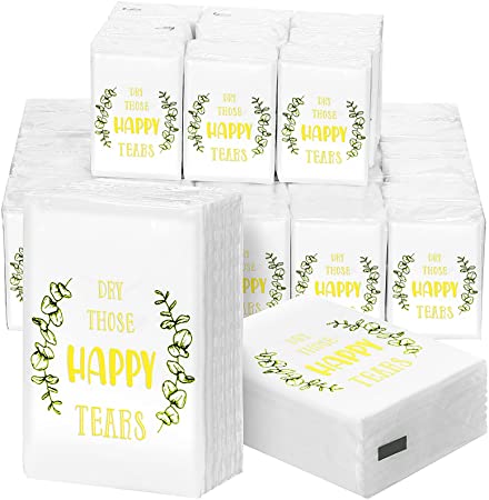 Photo 1 of 100 Packs Wedding Facial Tissues Dry Those Happy Tears Pocket Tissues 3 Ply Travel Tissue Packs Wedding Tissues Travel Size Tissues Wedding Favors for Guests Wedding Ceremony Graduation Party Supplies
