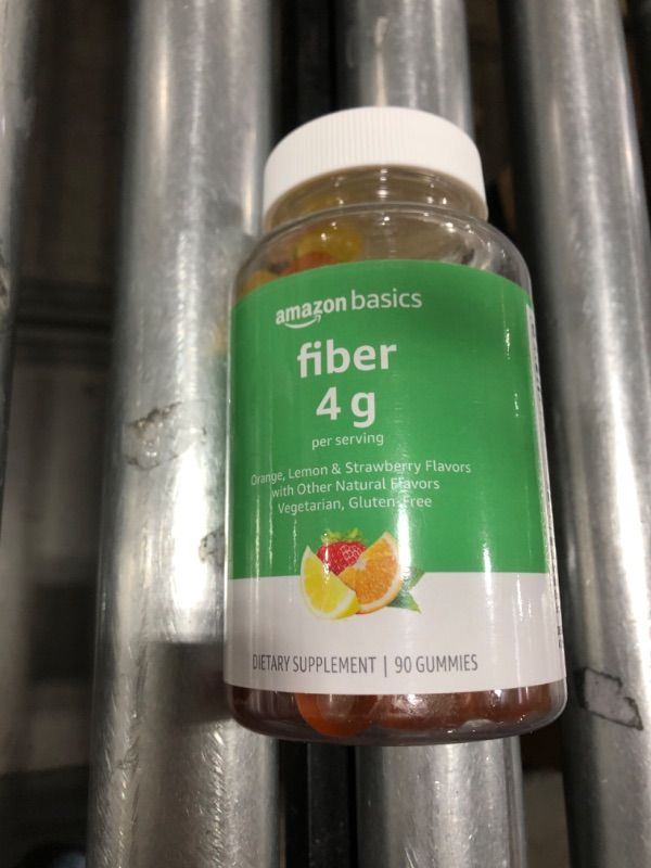 Photo 2 of Amazon Basics (previously Solimo) Fiber 4g Gummies, Digestive Health, Supports Regularity, Orange, Lemon & Strawberry Flavors, 90 Count exp 07/24