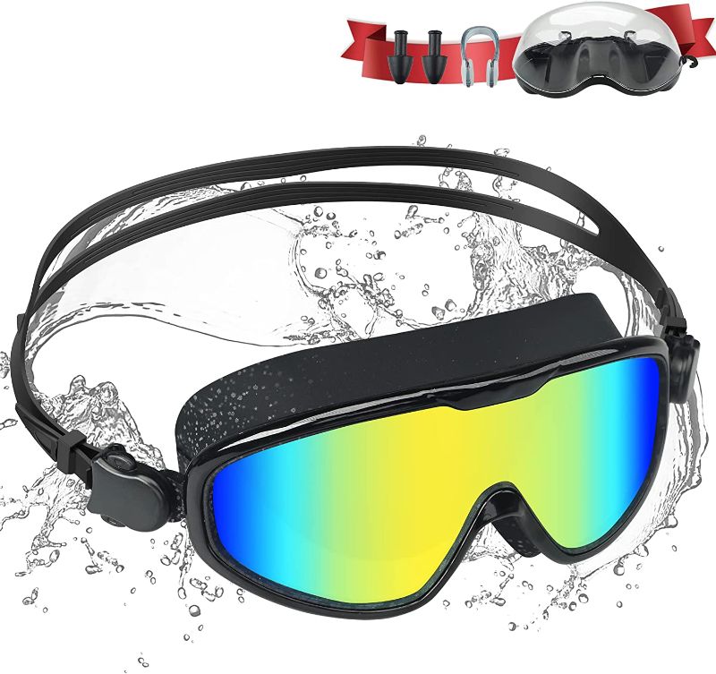 Photo 1 of Adrople Adult Swim Goggles, Wide Vision Swim Goggles for Men Women Adult Youth Age 12+ Anti-Fog No Leaking,Black 