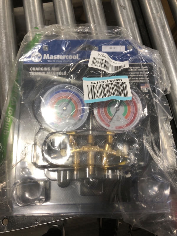 Photo 3 of Mastercool 59161 Brass R410A, R22, R404A 2-Way Manifold Gauge Set with 3-1/8 Inch Gauges, 3-60 Inch Hoses and Standard 1/4 Inch Fittings