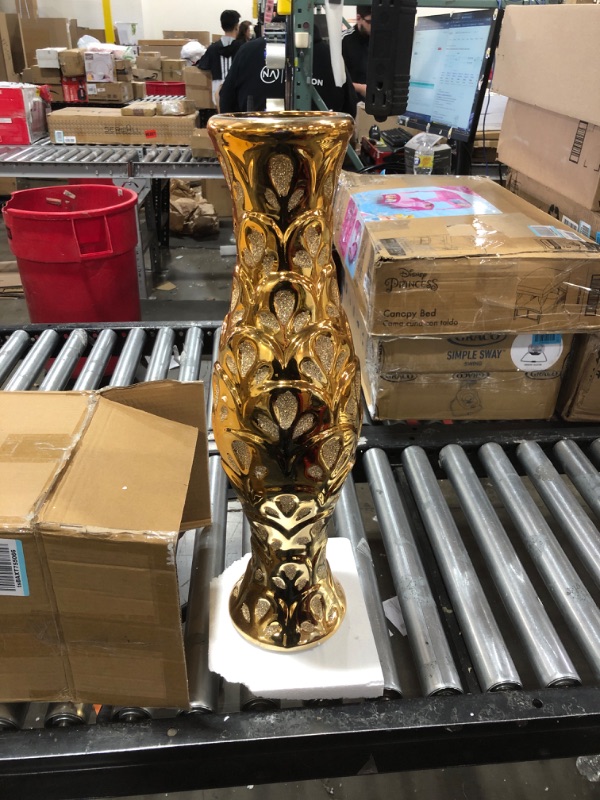 Photo 2 of 24" Tall Gold Vase Home Décor Ceramic Floor Vase Table Centerpiece Flower Vase Creative Contemporary Ornament Ideal Gift for Wedding Housewarming Bridal Shower Flower Arrangement Gold 24 Inch