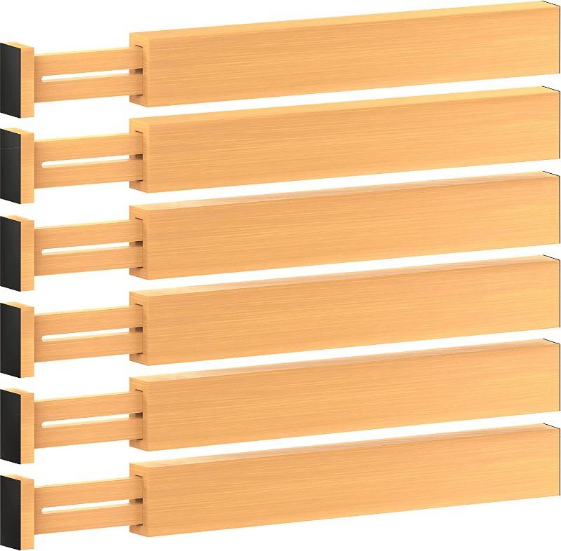 Photo 1 of Adjustable Bamboo Drawer Divider Organizers - 6 Pack Large Expandable Drawer Organization Separators for Kitchen Utensils, Dresser, Bedroom, Bathroom, Baby Drawer, Office 