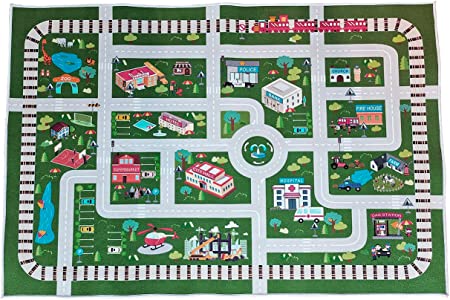 Photo 1 of Kids Rug,Playroom Car Rug Play Mat,City Life Road Rug for Cars,Fun City Map for Track Toys,Carpet for Bedroom Boys (4'x2'7")
