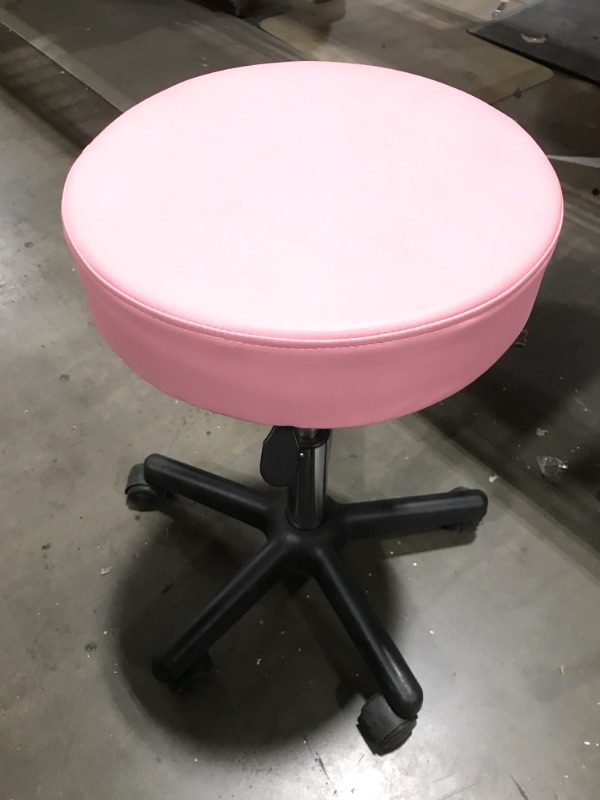 Photo 2 of KKTONER Round Rolling Stool PU Leather Height Adjustable Swivel Drafting Work SPA Salon Stools Chair with Wheels (Pink)
