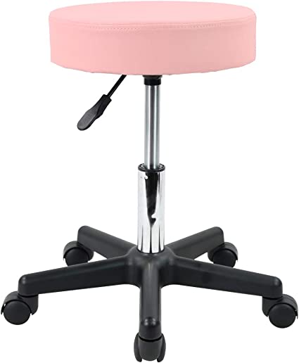 Photo 1 of KKTONER Round Rolling Stool PU Leather Height Adjustable Swivel Drafting Work SPA Salon Stools Chair with Wheels (Pink)
