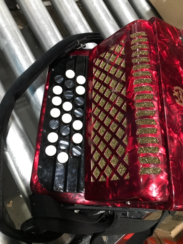 Photo 4 of Accordian 22 Key 8 Bass Professional Button Reed Instrument Mini Accordion Instrument Musical Instrument for Beginner with Storage Bag red